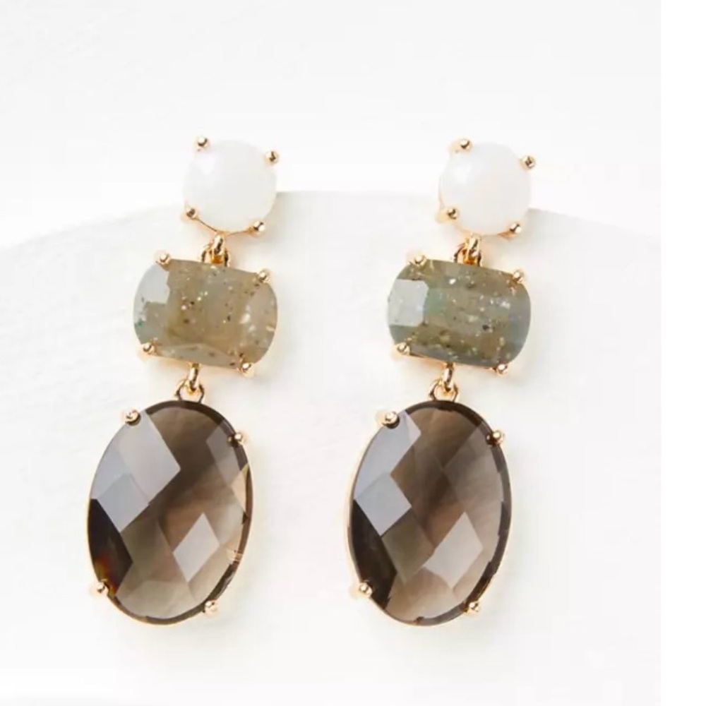 LOFT Gold-Tone Drop Earrings with White and Smoky Stones